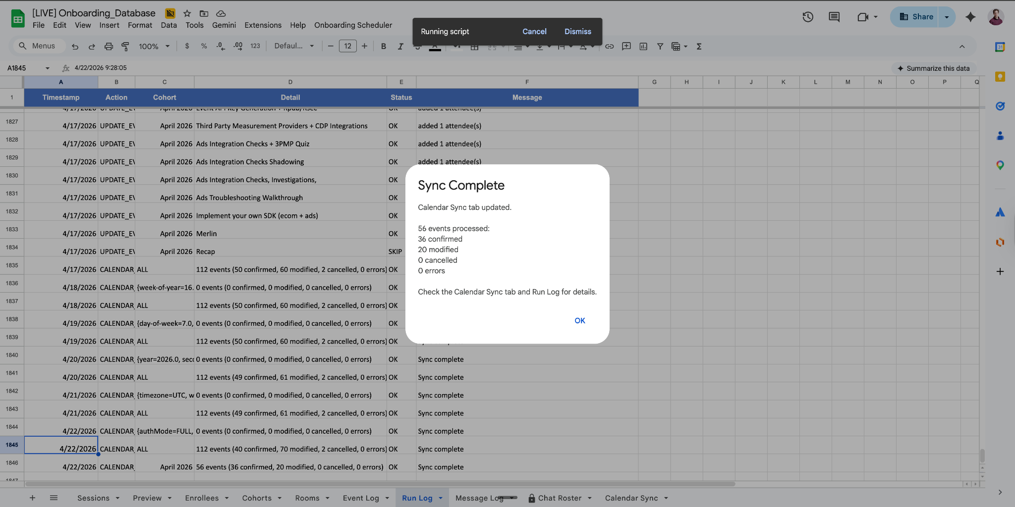 Calendar sync automation processing onboarding events
